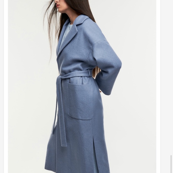 Zara Wool Blue Belted Spring Coat Sz. XL - Picture 9 of 9